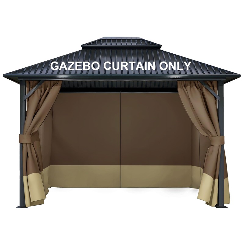 COWVIE 4-Panel 12' x 12' Gazebo Replacement Curtains, Patio Privacy
