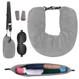 VINEST Aeroplane Neck Pillow for Filling, Large Capacity Neck Pillow, Fillable, Velvet Neck Pillow, Soft and Comfortable, Cushion Cover Only for Neck Pillow, Travel, No Filler (Grey)