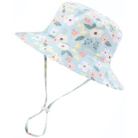 Baby Girl Sun Hat Summer Hats with UPF 50+ Toddler Bucket Hats for Infant with Wide Brim Strap Outdoor Hat A-Greden Blue 19.7"(50cm)/12-24 Months