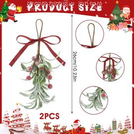 GEEHUA 2 Pcs Christmas Mistletoe Decor, Xmas Mistletoe Hanging Ornament with Plaid Bow, Artificial Red Berry Mistletoe Decorations Glitter Christmas Tree Accessories Mistletoe Kissing Ball(Red)