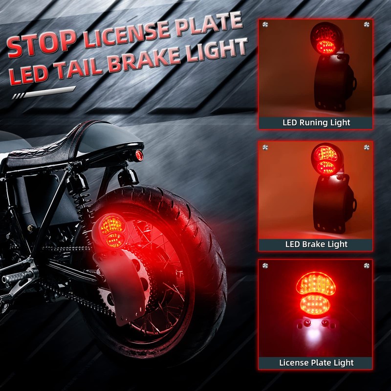 Amazicha 3/4" Motorcycle LED Tail Brake Light with Bracket, IP67