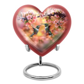 YATHABHISA Humming Bird Heart Urns Human Ashes, Cremation Urn Heart Shape, Funeral for Adult Remains, Memorial Gift for Mom & Dad, Brown, Medium, 6 Inch