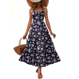 Zeagoo Women's Summer Casual Floral Sundress Crewneck Sleeveless Adjustable Spaghetti Strap Long Maxi Dress