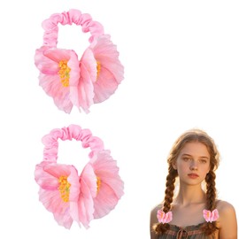 Elastics Hair Scrunchies Ties Band Ring Ponytail Holder for Girls Pink Floral Headband Beach Spring Summer Hair Decoration Accessories for Bride Wedding Scrunchies for Women 2 Pcs
