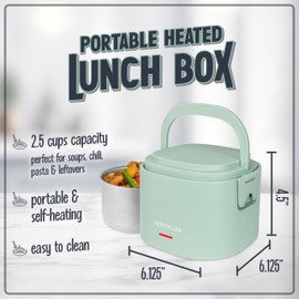 Nostalgia Nostalgia Portable 20-Ounce Electric Heated Lunch Box C Travel Size 2.5 Cup Capacity for Soup, Chili, and Leftovers C Leak Proof Silicone Sealed Lid, Foldable Carry Handle, Detachable Cord C Sage