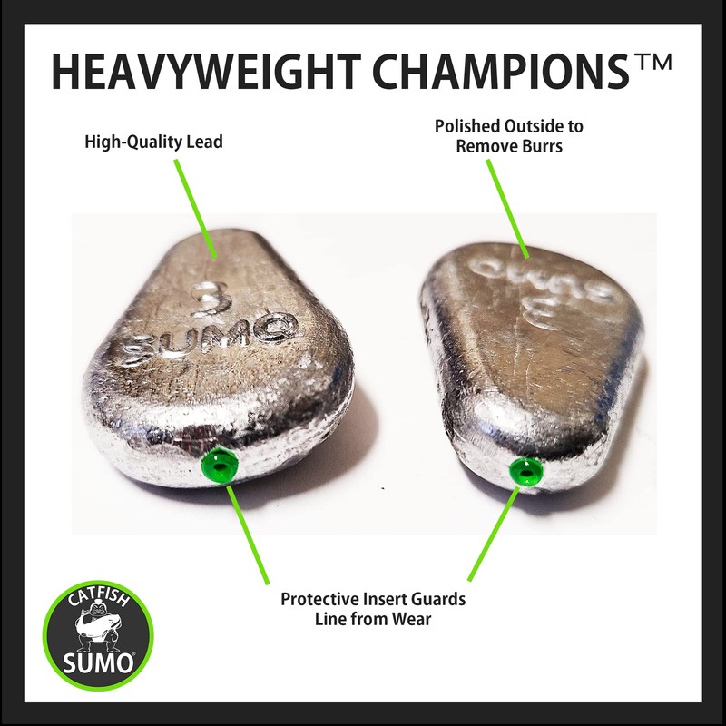 Catfish Sumo Flat No-Roll Lead Sinker Weights with Line-Protecting Inserts