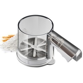 3 Cups Powdered Sugar Shaker, Flour Sifter, Powdered Sugar Mill, Flour Sieve Stainless Steel, Flour Shaker - Double Stainless Steel Sieve for Flour, Almond Powder and Icing Sugar