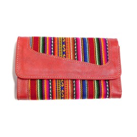 Mia Jewel Shop Multicolored Tribal Striped Print Leather Trifold Wallet ID Window Card Slots - Womens Fashion Handmade Bags Boho Travel Accessories (Red)