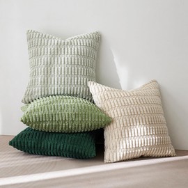 MIULEE Pack of 4 Corduroy Cushion Covers Square Soft Pilllow Covers 45x45 cm 18x18 inch Boho Decoration Throw Pillowcase with Invisible Zipper for Living Room Sofa Bedroom Green Series