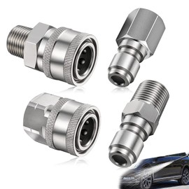 Dtoterul Pack of 4 Pressure Washer Coupling 1/4 Inch, Quick Coupling for Pressure Washer, Made of Stainless Steel, Male, Female, Accessories for Pressure Washers with Internal Thread (Silver)