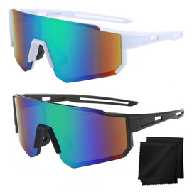 Pack of 2 Sports Sunglasses, Polarised Cycling Glasses, Windproof Cycling Glasses, Quick Glasses, Rave Quick Glasses, Cycling Glasses for Men and Women, UV400 Running Glasses for Outdoor Activities