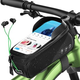 Duwinja Bolsa para Bicicleta Impermeable con Alta Sensibilidad Pantalla Táctil, Reflectante, Parasol, 1,5L Bolsas de Bicicleta Compatible con Teléfonos de 5.4''-7''- Negro