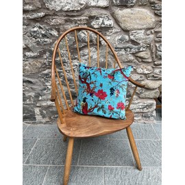 Second Nature Online - Bird Of Paradise Velvet Cushion Cover | Throw Pillow Cover | Handmade | Cotton Velvet | 45x45 cm (Turquoise)