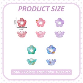 AHANDMAKER 5000Pcs 5 Colors Acrylic Flower Bead Caps, Lily Bell Flower Spacer Beads with Glitter Floral Loose Beads for Jewelry Making Necklaces Bracelets Earrings DIY Crafts Home Decoration Gifts