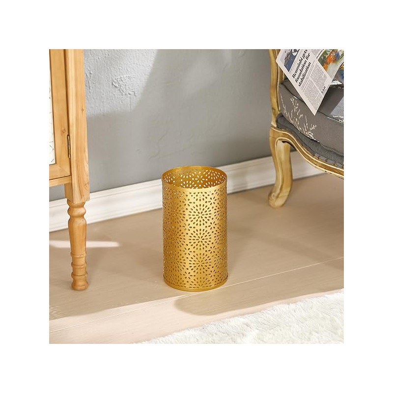 Wenbery Gold Trash Can for Bathroom, Metal Garbage Can for