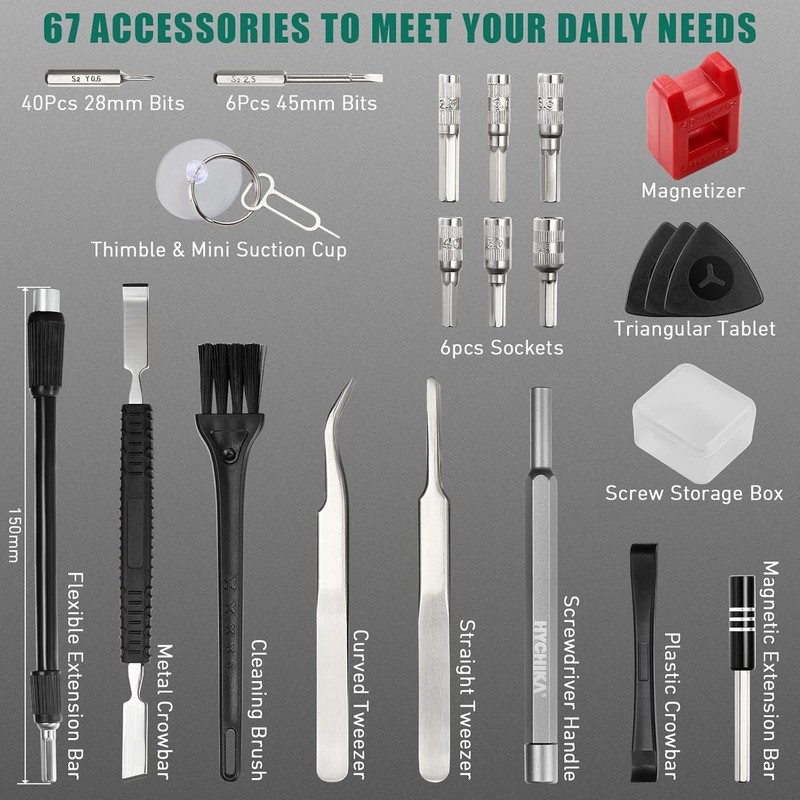 HYCHIKA Mini Electric Screwdriver,Precision Screwdriver Set with 46 Magnetic Bits,