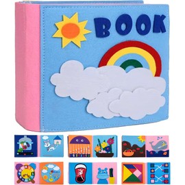 Busy Book for Toddlers, Toddler Busy Board Felt Quiet Book Including 12 Themes Preschool Learning Activities Educational Sensory Toy for Kids Gift, 3D Rainbow Montessori Board Sensory Toy