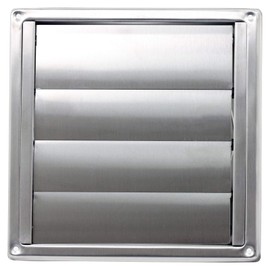 Spares2go Stainless Steel Square External Extractor Wall Vent Outlet with Gravity Flaps (100mm, 4")