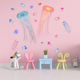 AnFigure Large Jellyfish Fish Wall Stickers Under The Sea Life Marine Animal Jelly Wall Decals Baby Nursery Kids Room Daycare Girls Bedroom Bathroom Wall Decor
