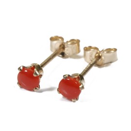 Red Coral Earrings Half Circle Gold Filled Unstained, Stone Metal, Coral