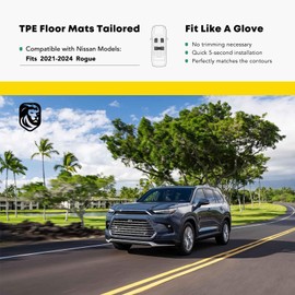 YHTAUTO Floor Mats Fit 2021-2025 Nissan Rogue (NOT Rogue Sport), TPE All Weather Car Mats Waterproof Anti-Slip Odorless Floor Liner, Interior Car Accessories Front & 2nd Row Liner