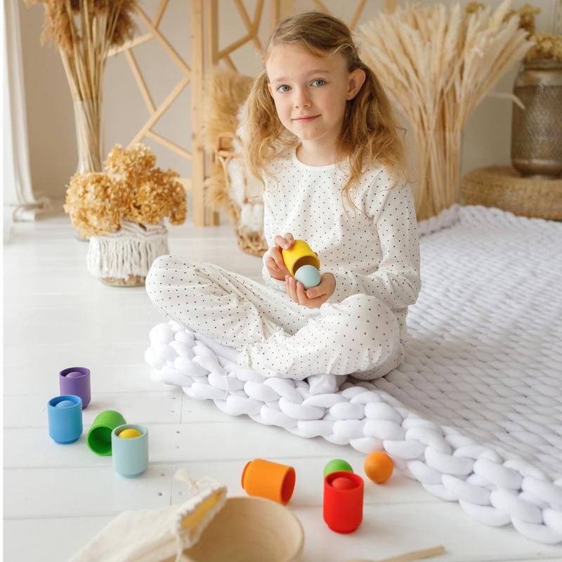 Wooden Color Matching Montessori Toy, Balls in Cups:_Small