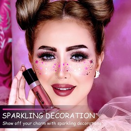 XIELIME Glitter Freckles Face Tattoo, 6 Sheets Valentine Face Glitter Temporary Tattoo Stickers, Sparkle Freckles Metallic Face Gems, Glitter Face Makeup Speckles Fake Tattoo for Women and Girls (rosered)