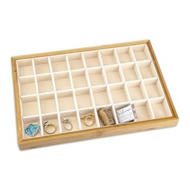 The Display Guys - Stackable Jewelry Tray and Organizer - for Drawers, Dressers, Store Display (32 Compartments, Bamboo Suede)