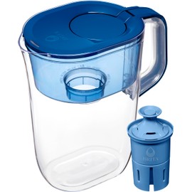 Brita 10 Cup Elite Filter Pitcher with Smart Light Indicator, Reduces 30+ Contaminants including Lead and Microplastics, Filter lasts 6 months, Tahoe, Blue