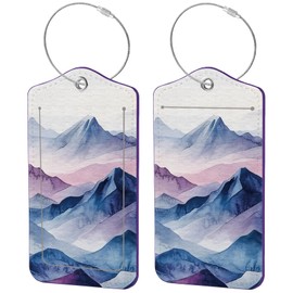 2 Pack Luggage Tags for Suitcases, Cute PU Leather Name Tags with Privacy Cover & Stainless Steel Loops, Travel ID Bag Tags for Women & Men - Hill