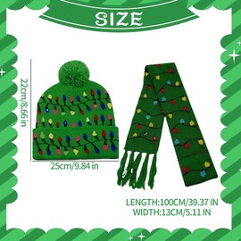 2 Pcs Christmas LED Light Up Hat Scarf Set Christmas Beanie Knit Hat LED Scarf Christmas Hat and Scarf with Light Unisex LED Christmas Knitted Hat Scarf for Kids Winter Xmas Birthday Gifts