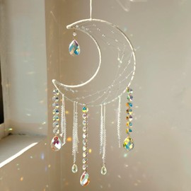 Artilady Dream Catchers with Crystals - Large White Boho Moon Dream Catcher Wall Decor House Decorations for Home Girls Kids Baby Bedroom Room Decor Christmas Birthday Teen Girl Boys Gifts