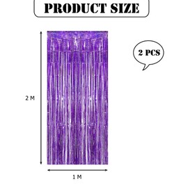 Torytoe Tinsel Curtain Purple Glitter, Pack of 2 Metallic Glitter Curtain Fringe 1 x 2 m Glitter Tinsel Curtain Tinsel Curtains Foil Fringe Party Decoration Background for Birthdays Festivals Party