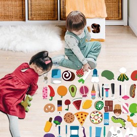 BEUNITONE 51 Pcs Felt Flannel Boards Stories Set Preschool Brush Your Teeth Felt Set Brushing Happy Tooth Hygiene Activity Stories Cute Fruits Felt Flannel Board Story Pieces for Gifts