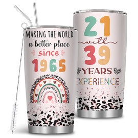 MoYueno 60th Birthday Gifts for Women, 60 Year Old Gifts Ideas for Woman, 20oz Stainless Steel Since 1965 Tumblers with Brush & Straw, Birthday Present for Her