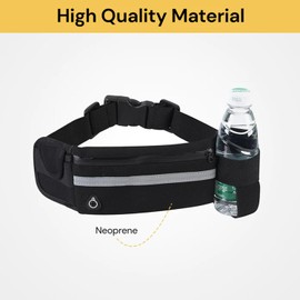 EZONEDEAL Pocket Running Belt for Women Men, Phone Holder for Running, Running Fanny Pack Running Waist Pack, No Bounce, Pouch Expands, Adjustable Size (Black)