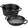 VORRINGARD Pre-seasoned Cast Iron Double Dutch Oven Pot with Skillet