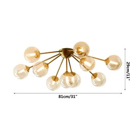 KCO Lighting Modern Bubble Chandelier Lighting 10-Lights Amber Glass Ceiling Light Mid Century Semi Flush Mount Ceiling Light Gold Globe Sputnik Chandelier Ceiling Light