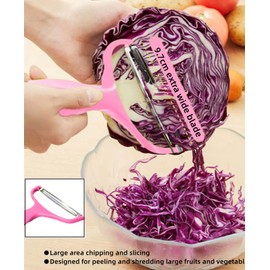 MOANLMY egetable,Potato,Fruit peeler cabbage cutting machine shredded kitchen stainless steel peeling knife gadget shredded cabbage Coleslaw, a must-have tool for western restaurants(Pink)