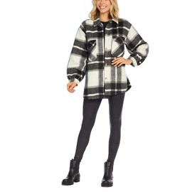 Mud Pie Highland Plaid Womens Oversized Shacket, Black, X-Large