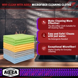 AIDEA Microfiber Cleaning Cloth for Car, 12in.x16in Car Microfiber Towels, Soft & Absorbent Cleaning Cloth, Premium Wash Cloth for House, Kitchen, Car, 12PK