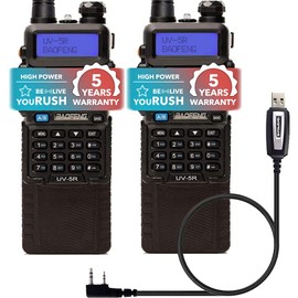 youRUSH Portable Ham Radio - 2 Pack - BAOFENG UV5R 5W Dual Band Two Way Radio with Extended Battery BL-5L 3800 mAh and Lanyard - Plus USB Programming Cable - Chirp Support - Built-in VOX Function