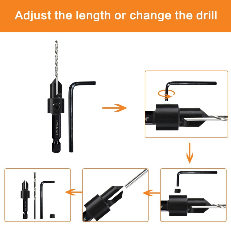 8 Pack Woodworking Countersink Drill Bits Set 3in1, Heavy Duty