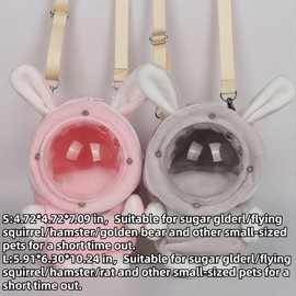 Sugar Glider Bonding Pouch Bonding Pouch Carry for Rat Syrian Hamster Hedgehog Small Pocket Pets, Gerbil Travel Bag Cute Bunny-Shaped Outing Bag with Large Transparent Window (Grey,Small)