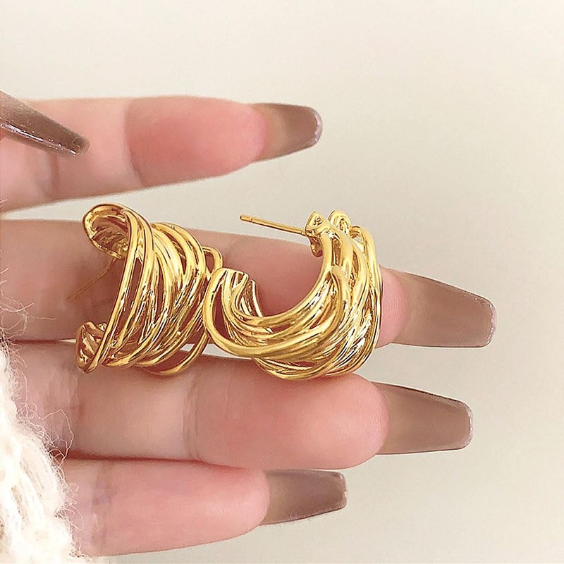 Chunky Gold Hoop Statement Earrings for Women,Irregular Geometry Twisted Triangle