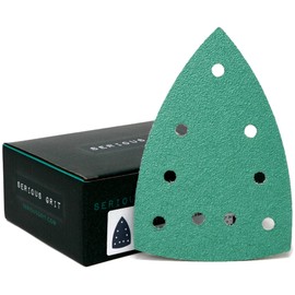 Serious Grit - 60 Grit 4" x 6" Delta (100mm x 150mm) Triangle Sanding Sheets - Fits Festool DTS 400 & Mirka DEOS Delta Sanders - Heavy-Duty Hook & Loop Film Sandpaper for Detail Sanders - 25 Pack Box
