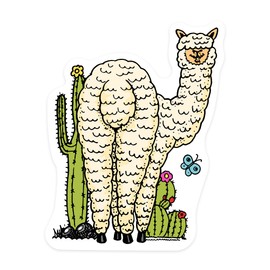 Die Cut Sticker Shaggy Alpaca and Cacti Doodle Artwork Vinyl Sticker 3 to 6 inches, (Waterproof Decal for Cars, Water Bottles, Laptops, Coolers), Large