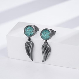 KoyeKei Black Angel Wing Earrings 925 Sterling Silver Turquoise Feather Wing Dangle Drop Earrings Punk Gothic Jewelry Christmas Gifts for Women Men