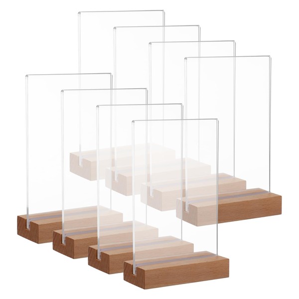 8 Pack Clear Acrylic Sign with Wood Base T Shape