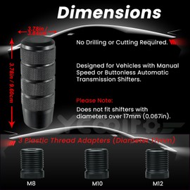 MAEZOE Car Shifter Knob, 96mm/3.78" Weighted Aluminum Alloy Gear Shifter knob 3 Threaded Adapters M8 M10 M12 x 1.25, Universal Fit
